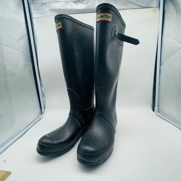 HUNTER Original Tall Rainboots Womens 6 Black Waterproof Garden READ - Picture 3 of 9